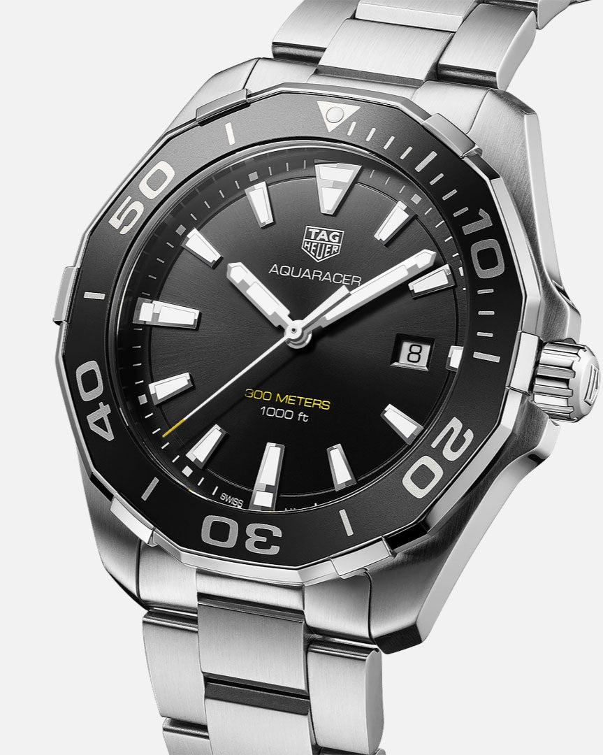 Buy Tag Heuer Aquaracer Black Dial Silver Steel Strap Watch for Men - WAY101A.BA0746 in Pakistan