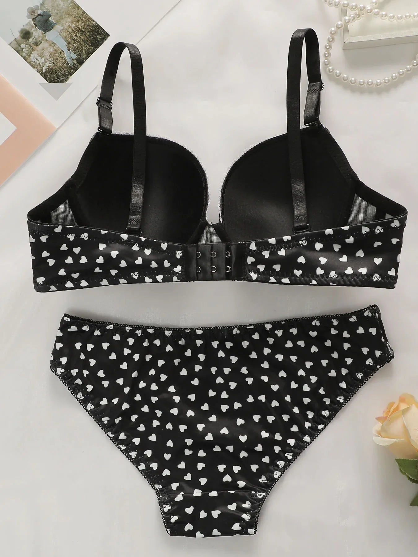 Buy Hearts Printed Padded Bra and Panty Set in Pakistan