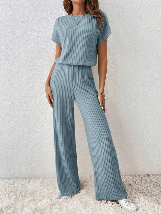 Buy SHEIN Essnce Solid Ribbed Knit Batwing Sleeve Jumpsuit in Pakistan