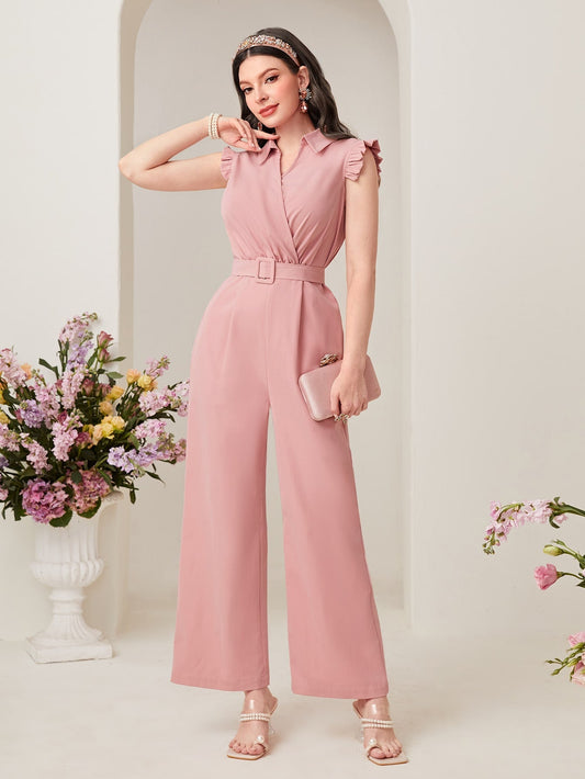 Buy SHEIN Modely Solid Belted Wide Leg Jumpsuit in Pakistan