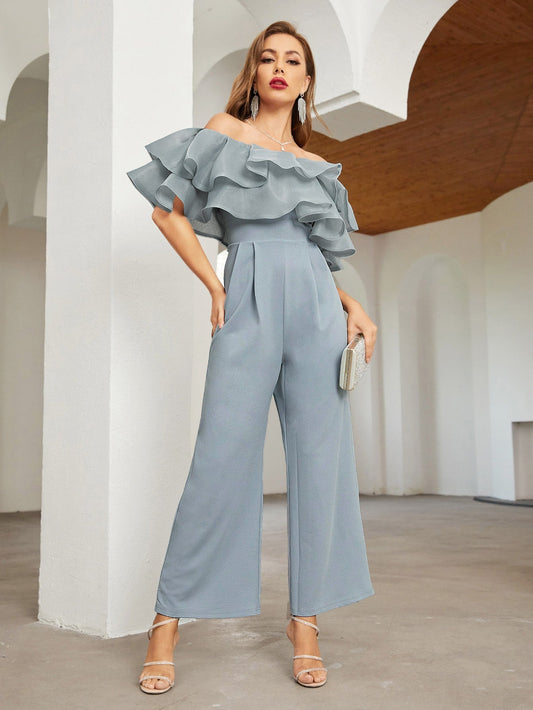 Buy SHEIN Privé Off Shoulder Layered Ruffle Detail Palazzo Jumpsuit in Pakistan