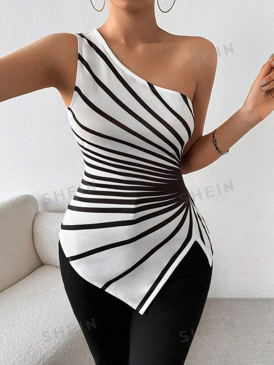 Buy SHEIN Priv̩ Striped Print One Shoulder Asymmetrical Top in Pakistan