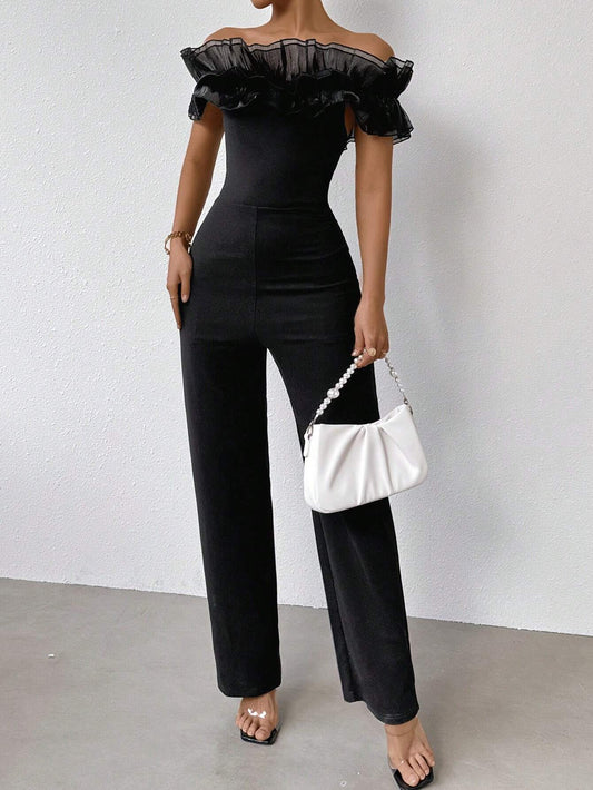 Buy SHEIN Priv̩ Women's One Shoulder Ruffle Trim Jumpsuit in Pakistan