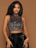 Buy SHEIN SXY Mock Neck Sequin Tank Top in Pakistan