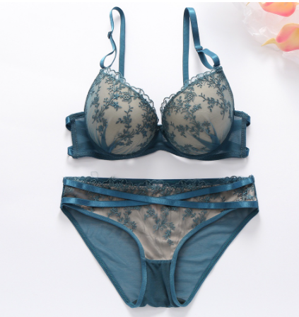 Buy French Padded Bra and Panty Set Sea Blue in Pakistan