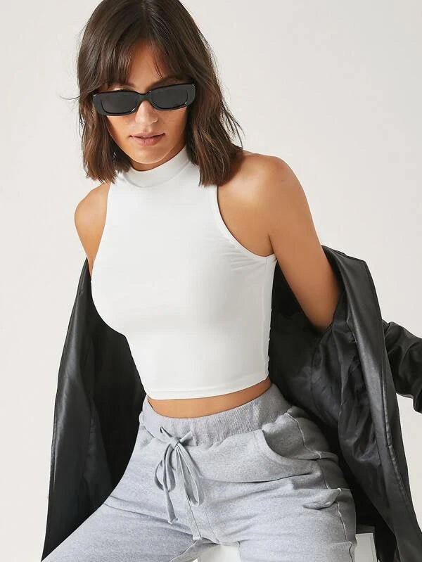 Buy Shein Basics Solid Crop Halter Top in Pakistan