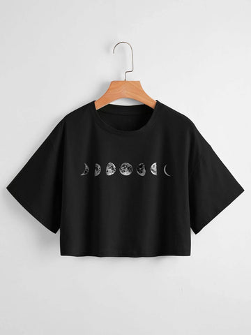 Buy Shein Moon Print Drop Shoulder Tee in Pakistan