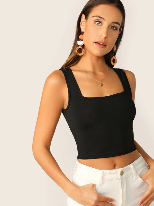 Buy Shein Ribbed Form-Fitting Cropped Tank Top in Pakistan