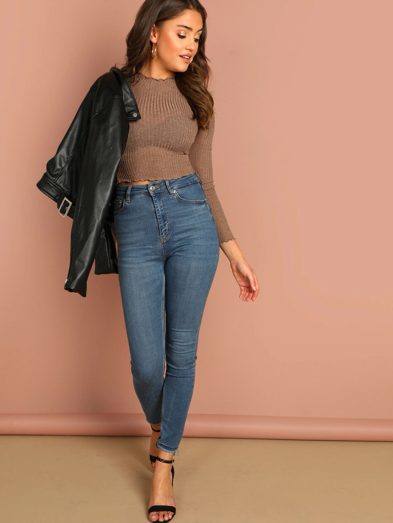 Buy Shein Ribbed Semi-Sheer Crop Top in Pakistan