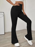 Buy Shein Solid Ribbed Flared Leg Pants in Pakistan