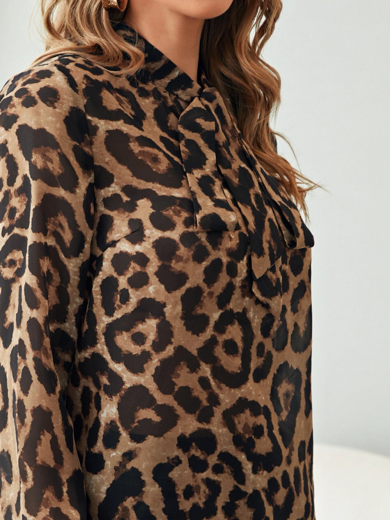 Buy Shein Tie Neck Leopard Chiffon Top in Pakistan