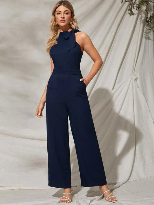 Buy Shein Tie Neck Pocket Detail Sleeveless Jumpsuit in Pakistan