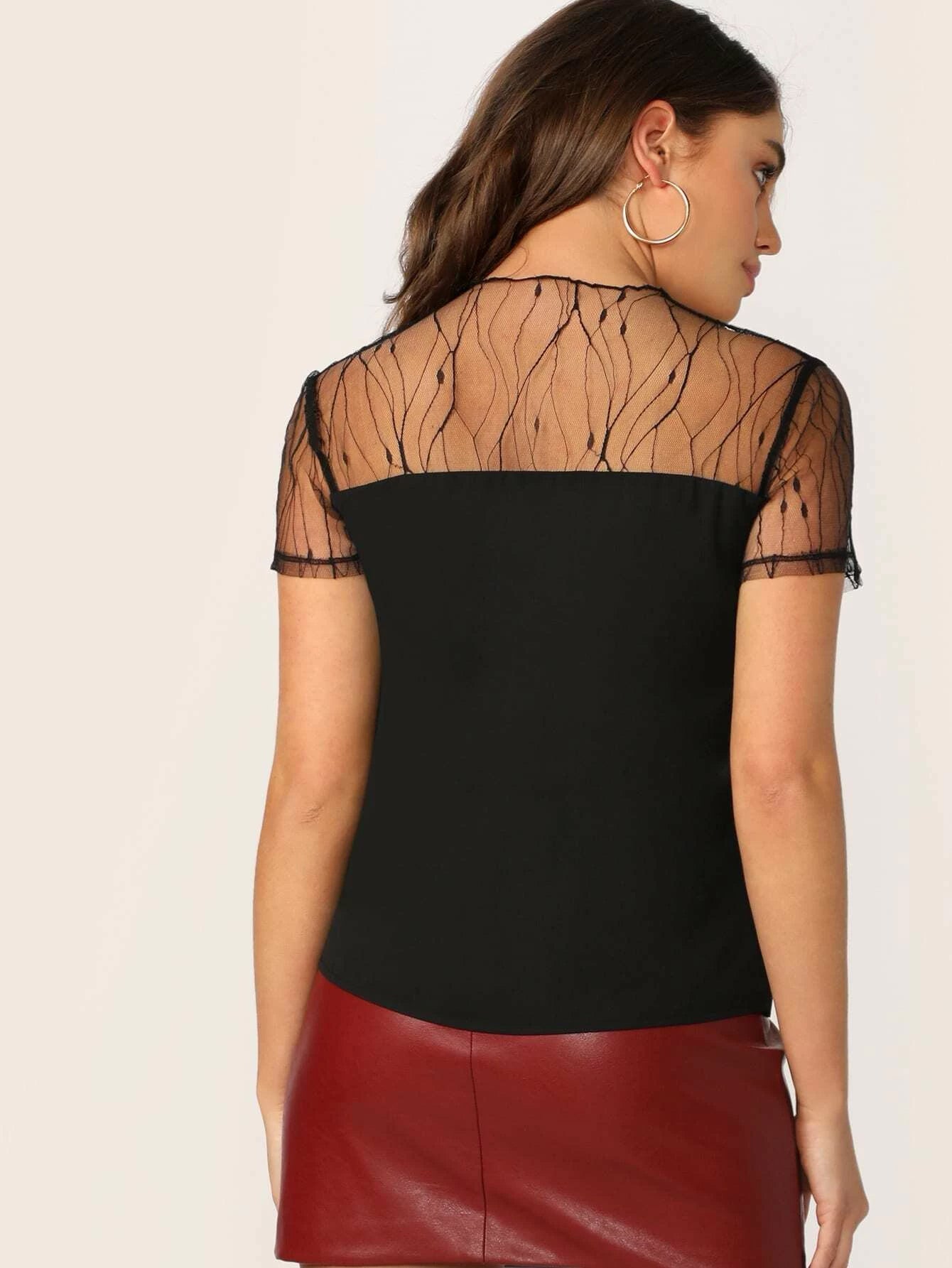 Buy Shein Vine Mesh Yoke Trim Blouse in Pakistan