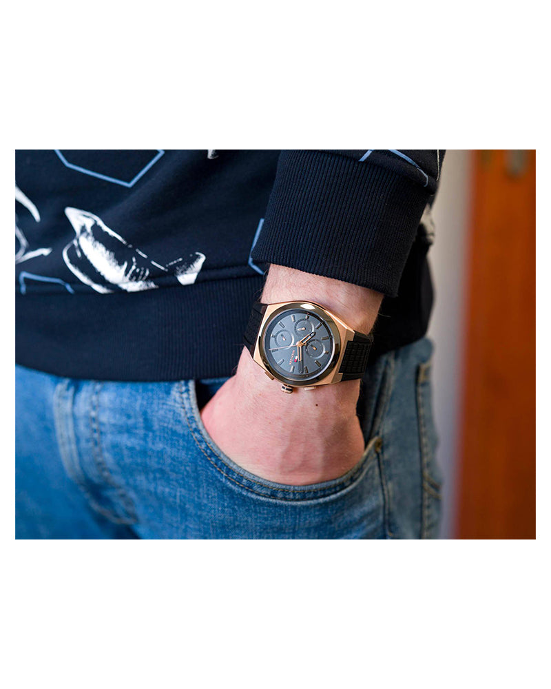 Buy Tommy Hilfiger Men's Quartz Black Silicone Strap Grey Dial 44mm Watch 1791931 in Pakistan
