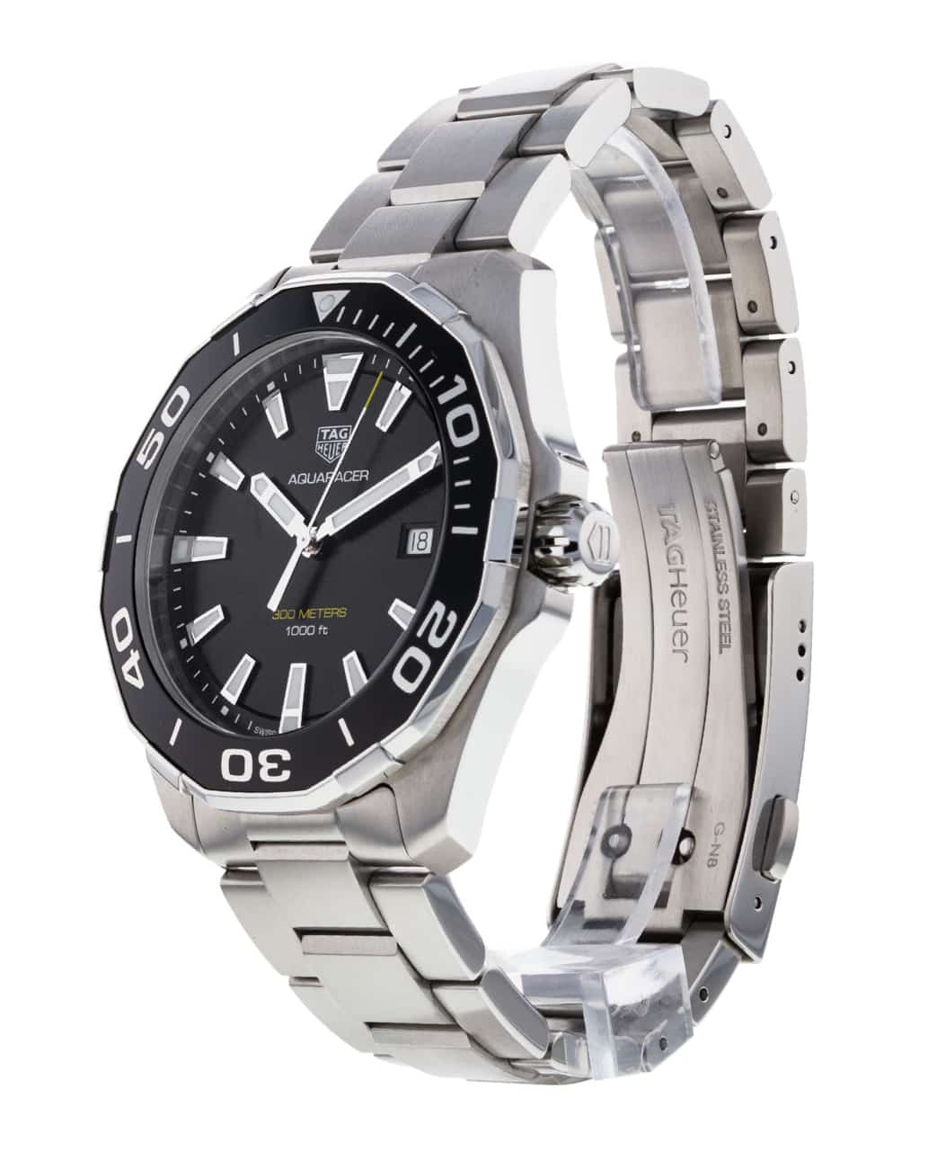 Buy Tag Heuer Aquaracer Black Dial Silver Steel Strap Watch for Men - WAY101A.BA0746 in Pakistan