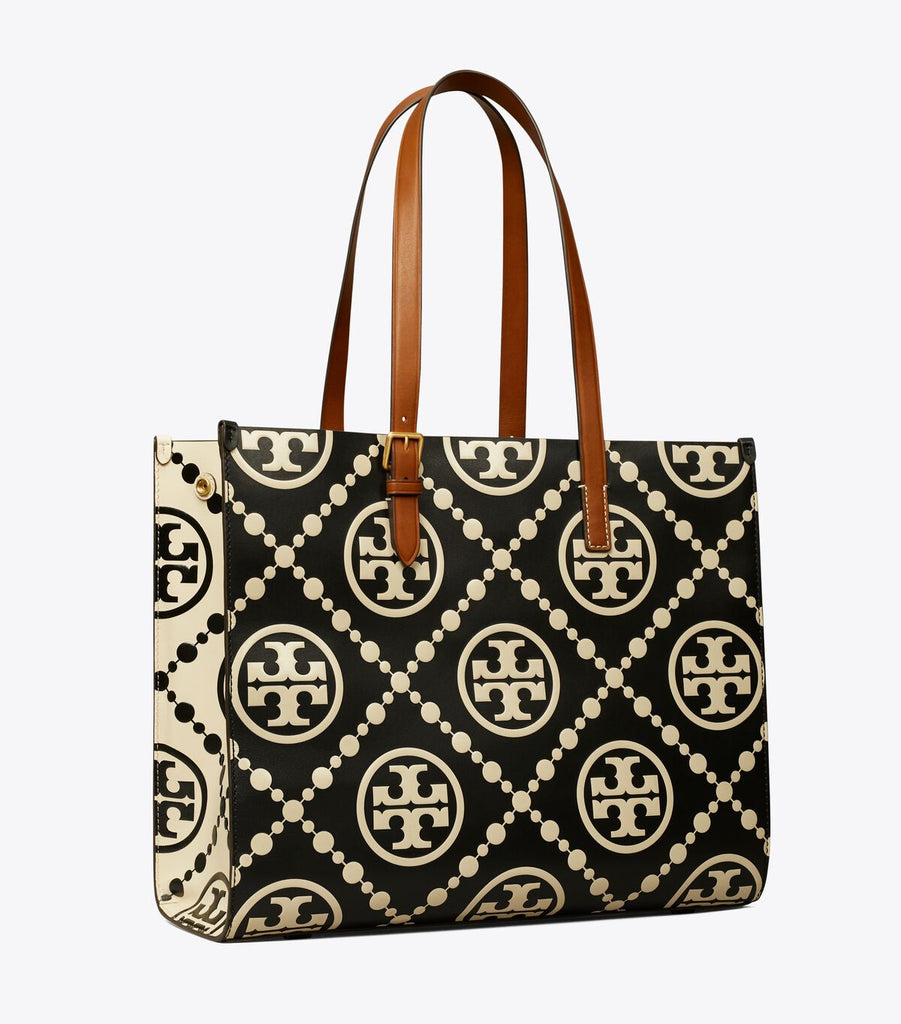 Tory Burch Navy Blue/Beige Coated Canvas T Monogram Tote Tory Burch