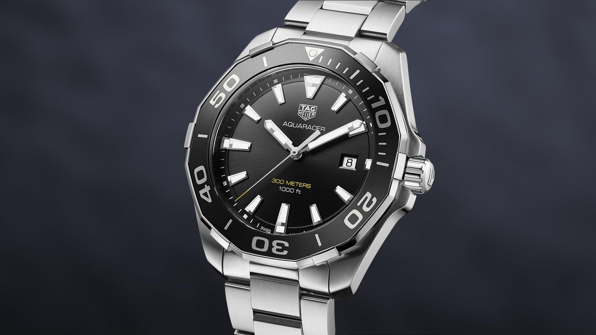 Buy Tag Heuer Aquaracer Black Dial Silver Steel Strap Watch for Men - WAY101A.BA0746 in Pakistan
