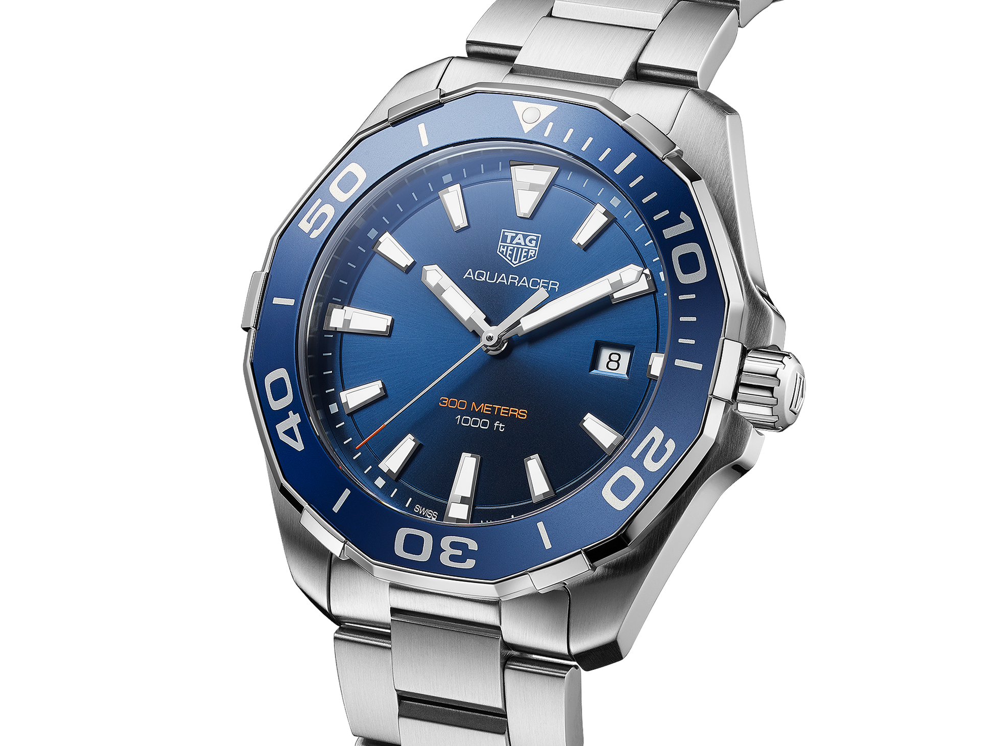 Buy Tag Heuer Aquaracer Blue Dial Silver Steel Strap Watch for Men - WAY101C.BA0746 in Pakistan