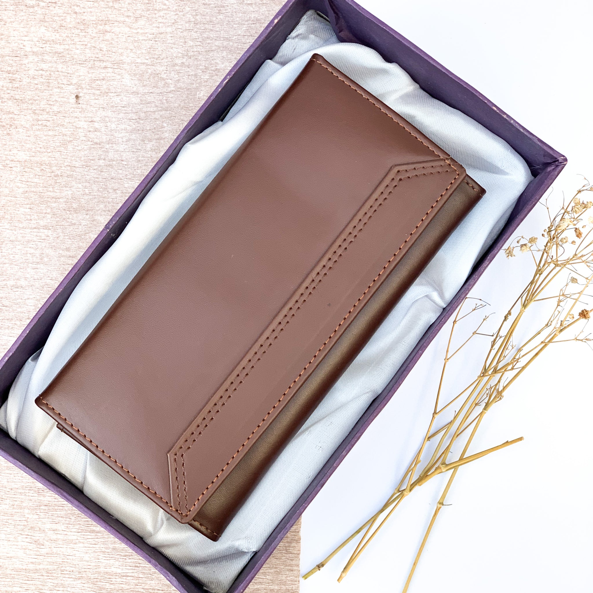 Buy For Women Long Pure Leather Wallet With Gift Set Box - Brown in Pakistan