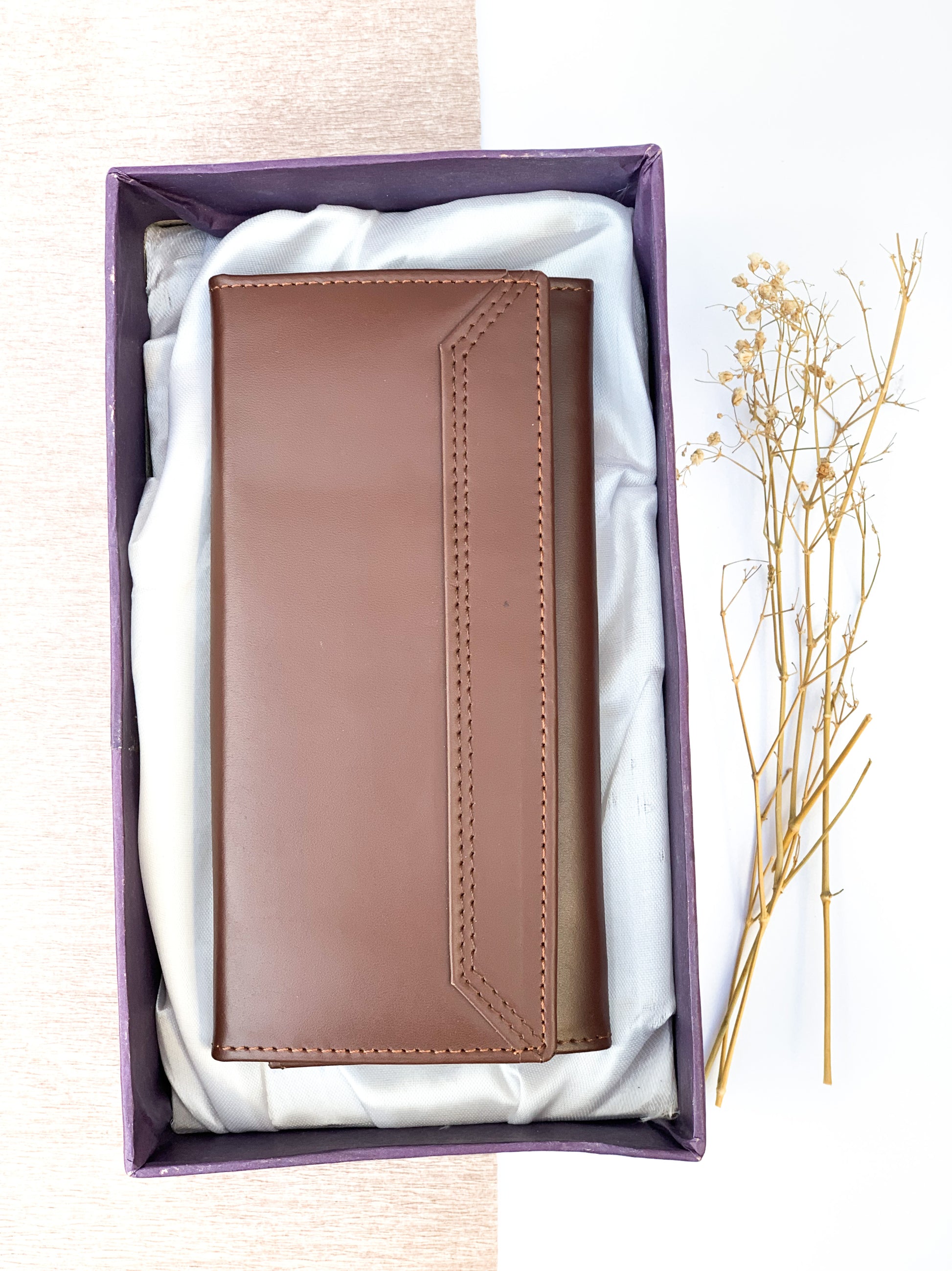Buy For Women Long Pure Leather Wallet With Gift Set Box - Brown in Pakistan