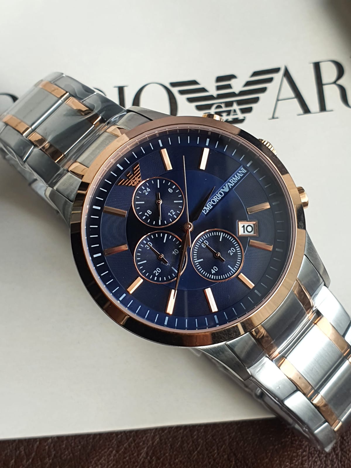 Buy Emporio Armani Blue Dial Two Tone Steel Strap Watch for Men - AR80025 in Pakistan