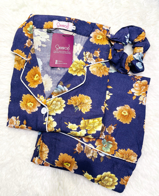 Buy Galaxy Boski Linen Floral Printed Pajama Suit Ash Purple in Pakistan