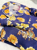 Buy Galaxy Boski Linen Floral Printed Pajama Suit Ash Purple in Pakistan