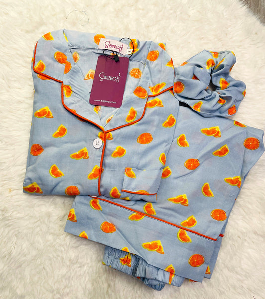 Buy Galaxy Boski Linen  Printed Pajama Orange Print in Pakistan