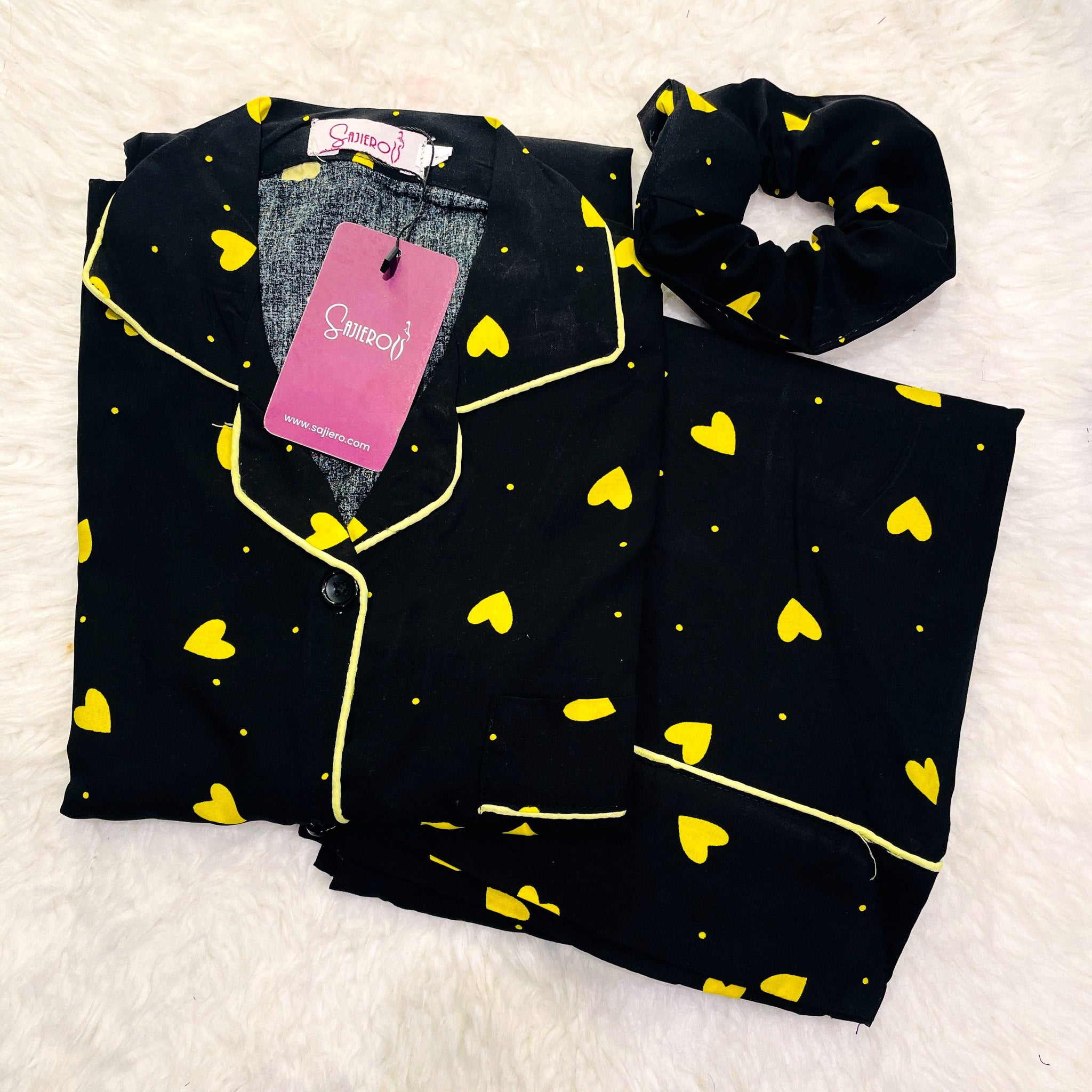 Buy Galaxy Boski Linen  Printed Pajama Suit Yellow Hearts in Pakistan