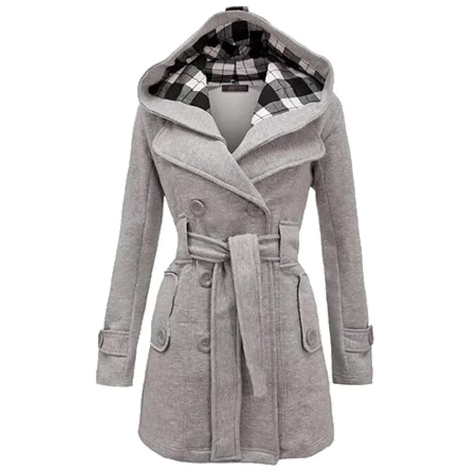 Buy Fleece Double Breasted Waist Belt Long Coat in Pakistan