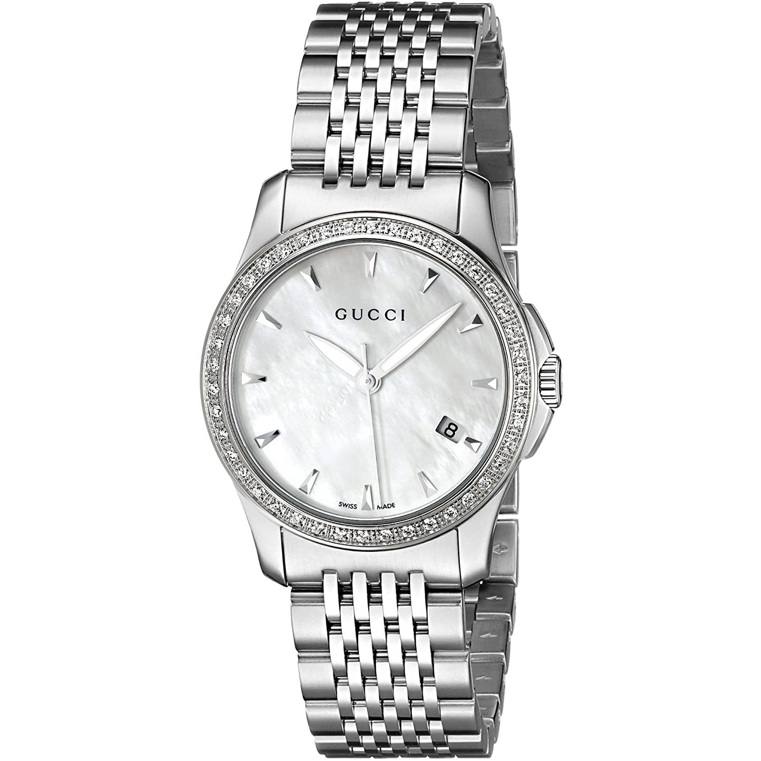 Buy Gucci G Timeless Mother of Pearl Dial with Diamonds Silver Steel Strap Watch for Women - YA126506 in Pakistan