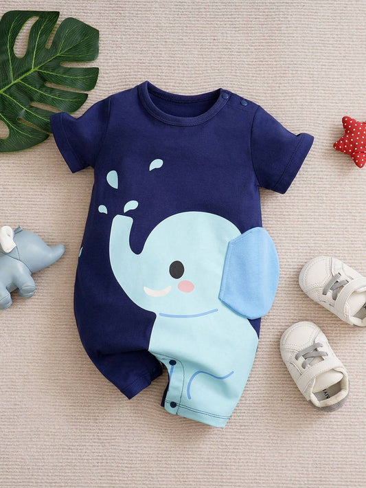 Buy SHEIN Yierying Baby Boy Elephant Print 3D Ear Design Button Detail Romper in Pakistan