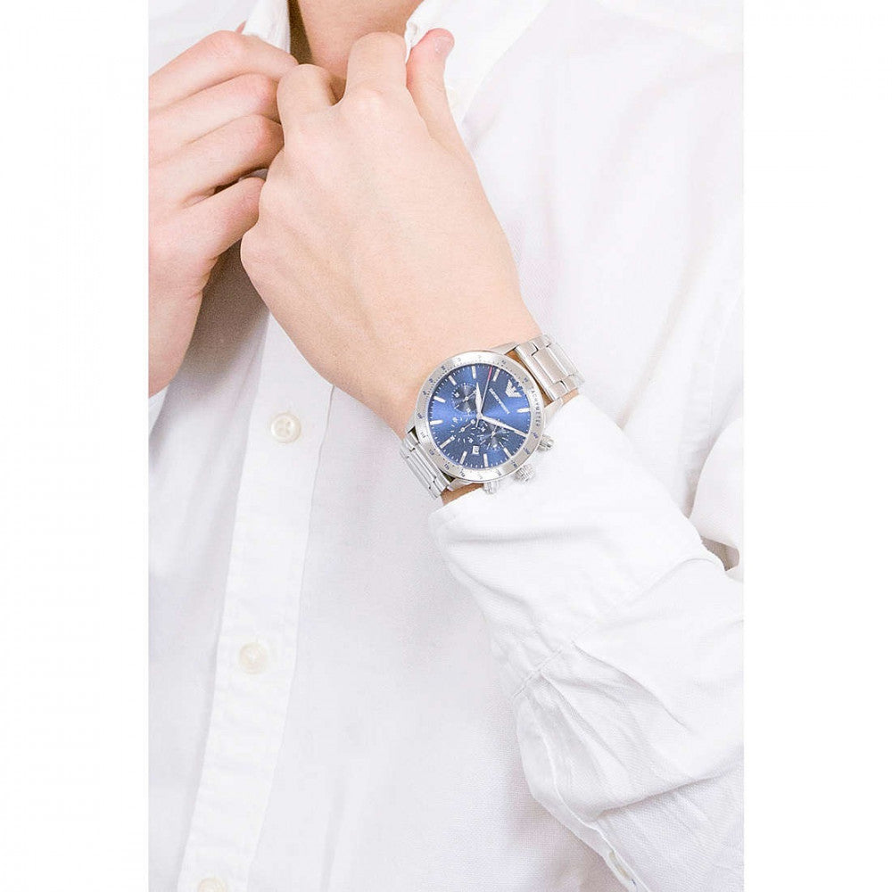 Buy Emporio Armani Mario Blue Dial Silver Steel Strap Watch for Men - AR11306 in Pakistan