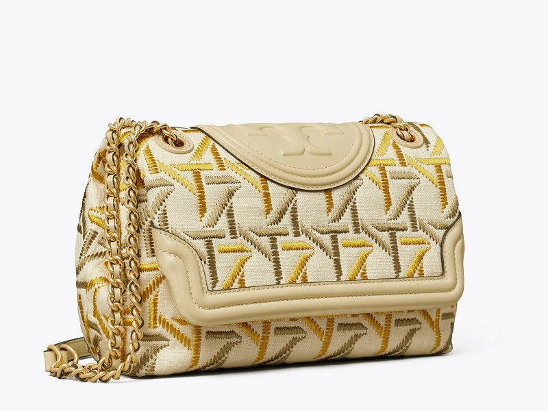 Buy Tory Burch Fleming Soft Embroidered Convertible Shoulder Bag For Women - Natural in Pakistan