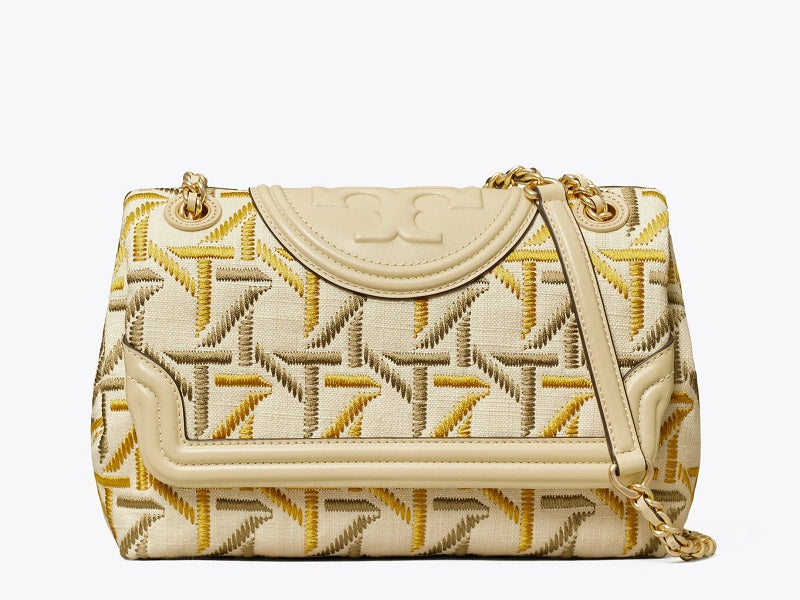 Buy Tory Burch Fleming Soft Embroidered Convertible Shoulder Bag For Women - Natural in Pakistan