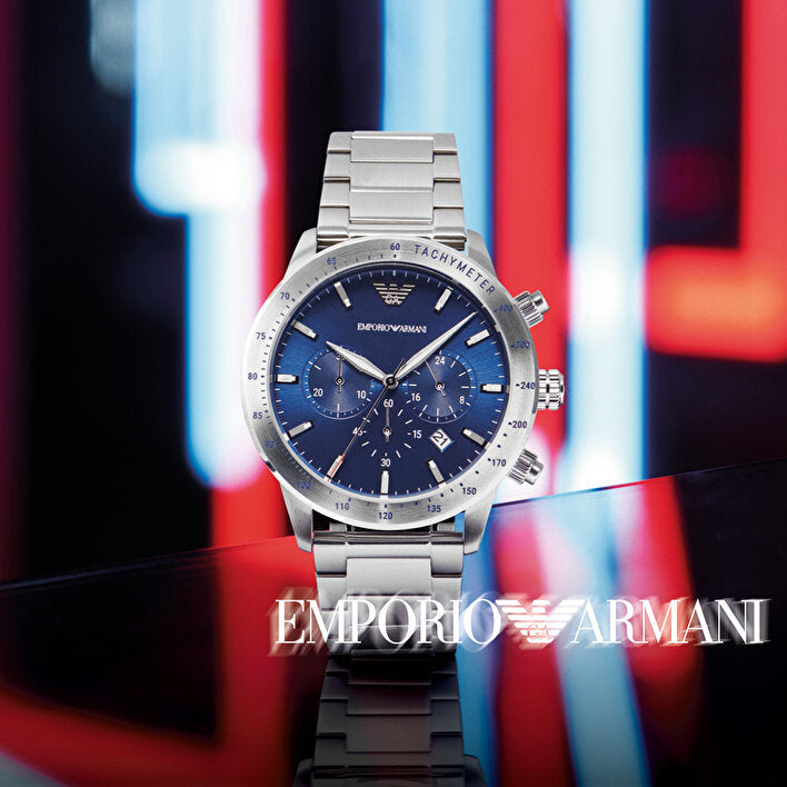 Buy Emporio Armani Mario Blue Dial Silver Steel Strap Watch for Men - AR11306 in Pakistan