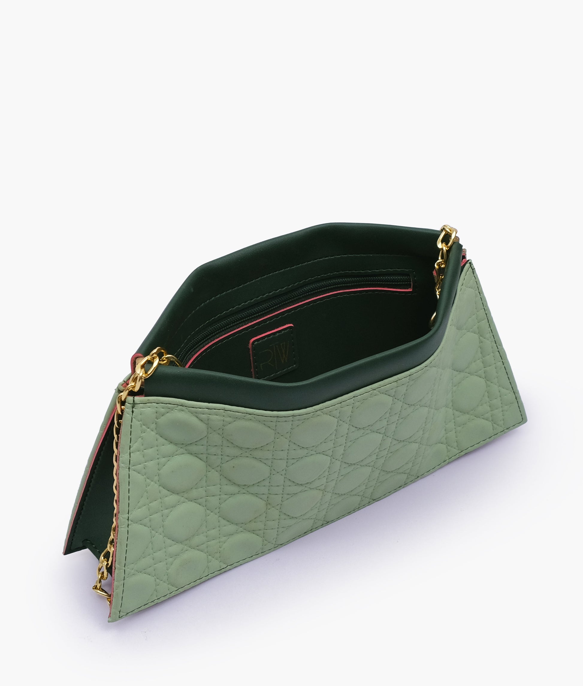 Buy Army green quilted evening clutch with snap closure in Pakistan