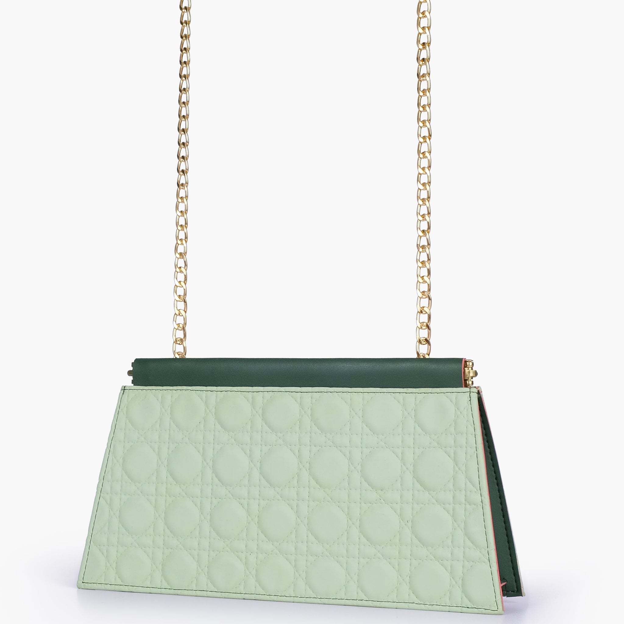 Buy Army green quilted evening clutch with snap closure in Pakistan