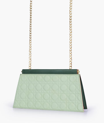 Buy Army green quilted evening clutch with snap closure in Pakistan