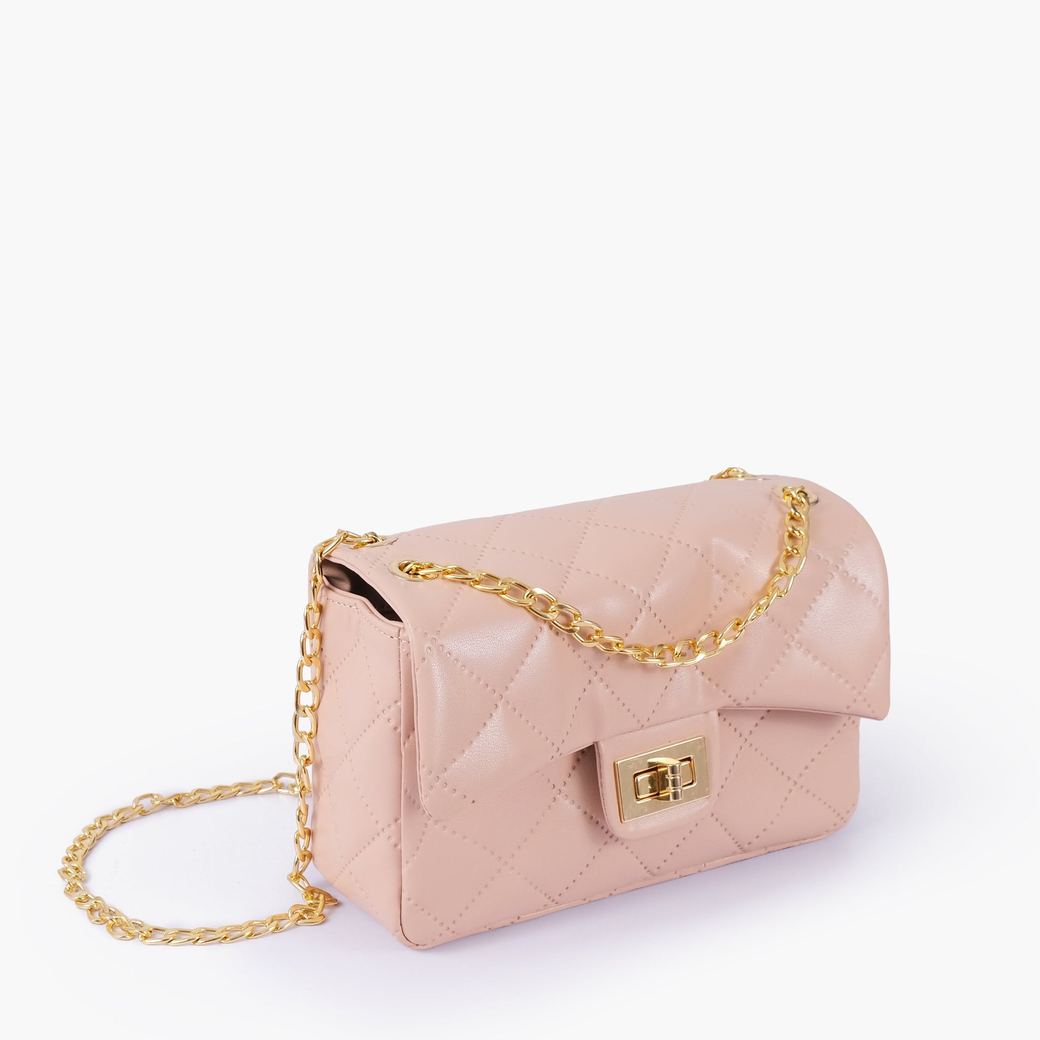 Buy Baby pink quilted mini bag with chain in Pakistan