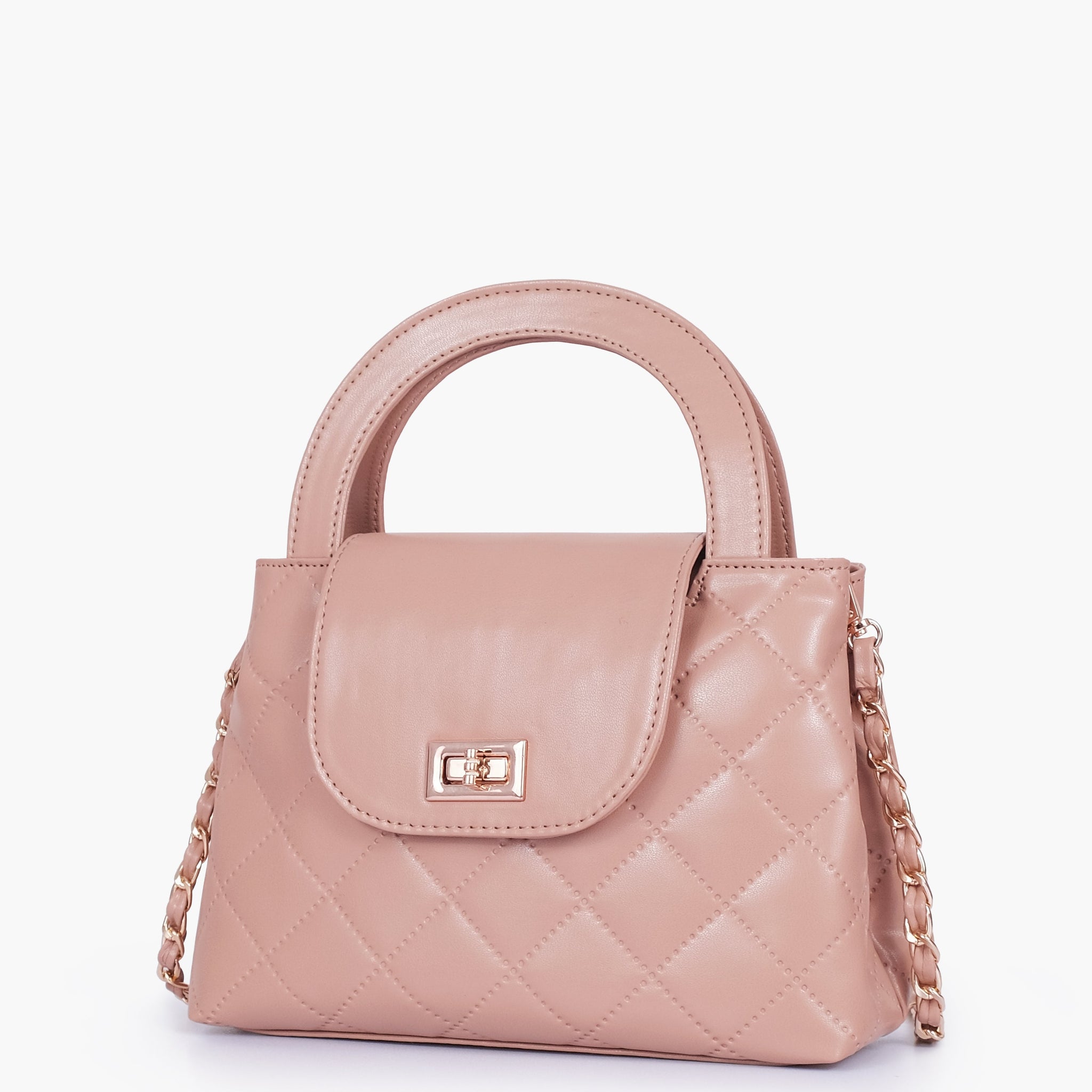 Buy Baby pink flap quilted bag with top handle in Pakistan