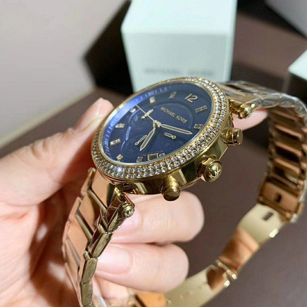 Buy Michael Kors Parker Navy Blue Dial Gold Steel Strap Watch for Women - MK6262 in Pakistan