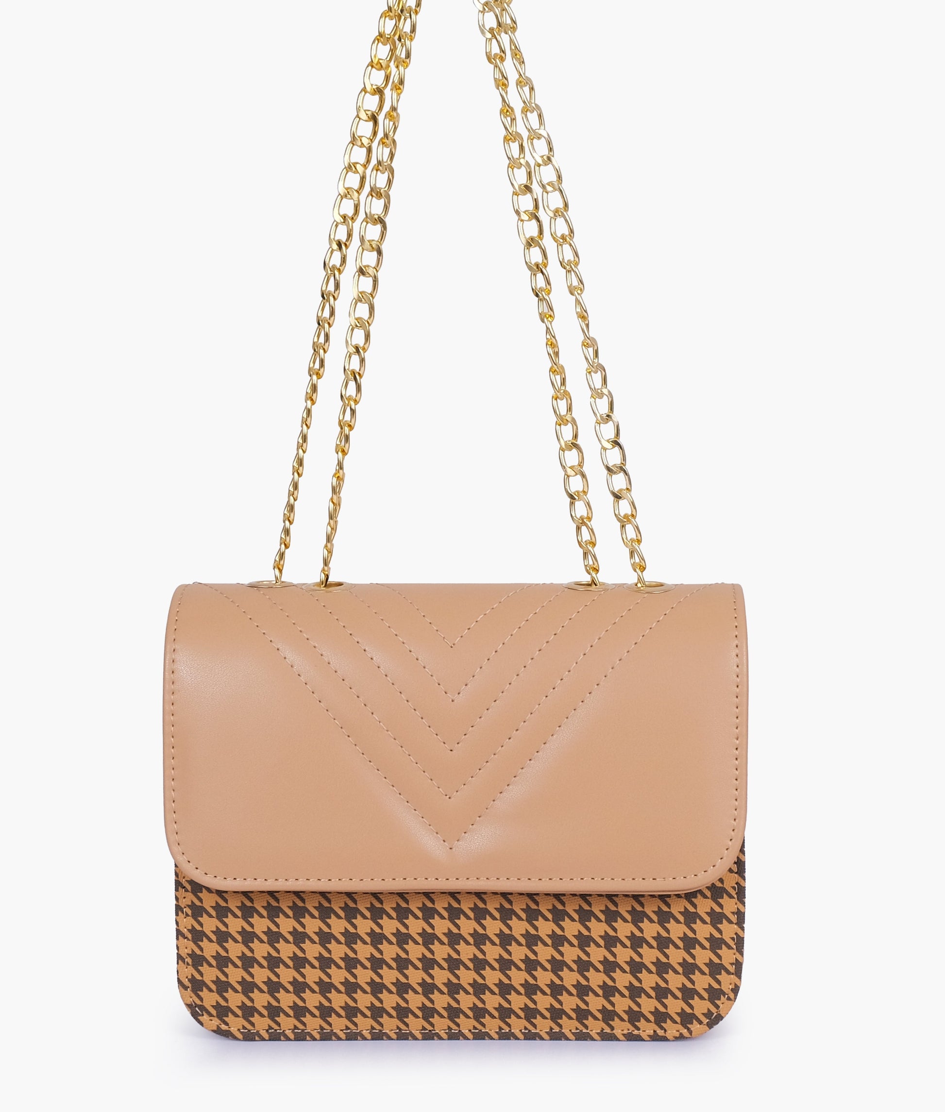 Buy Beige houndstooth chain cross-body bag in Pakistan