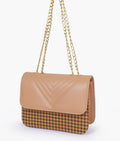 Buy Beige houndstooth chain cross-body bag in Pakistan