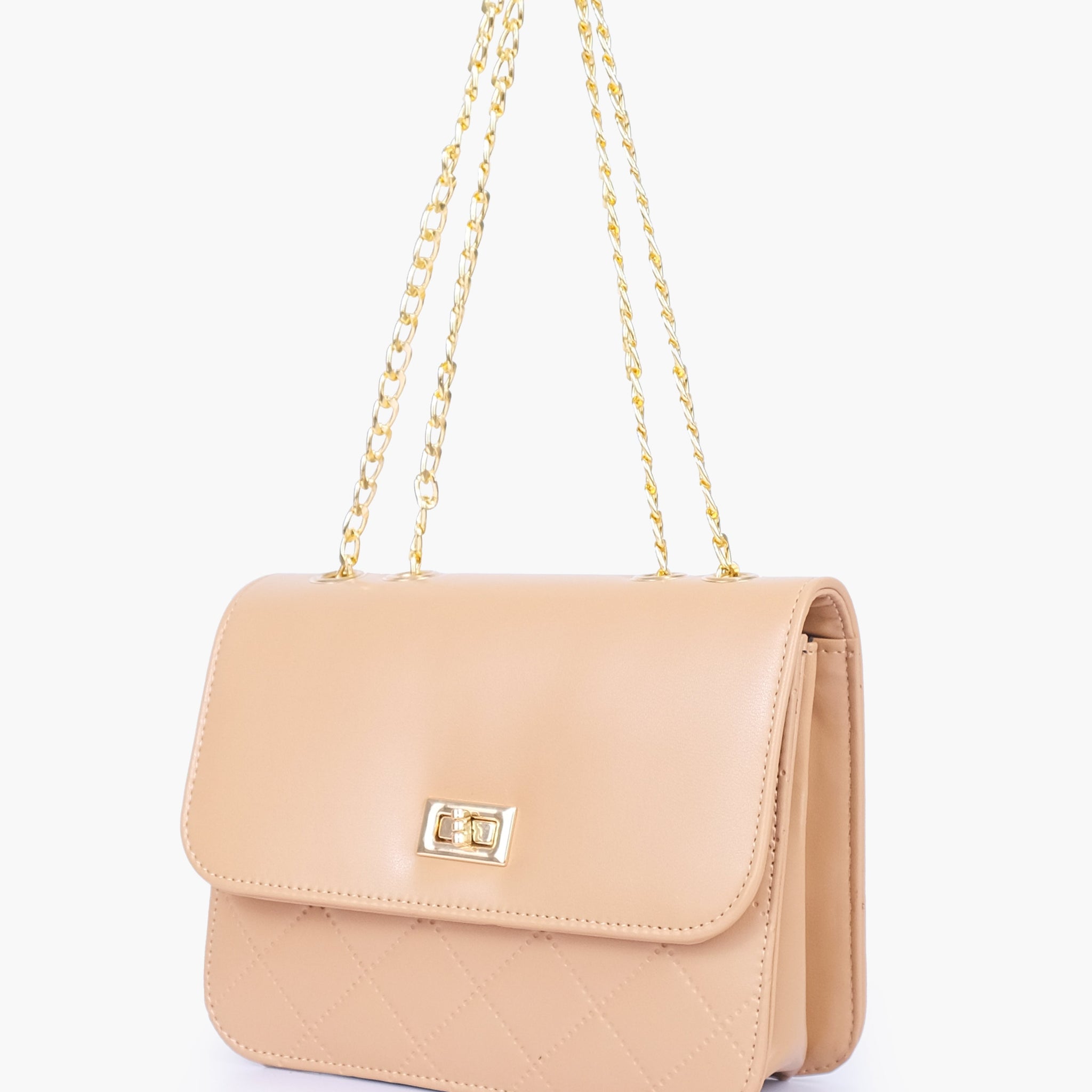 Buy Beige quilted chain cross-body bag in Pakistan