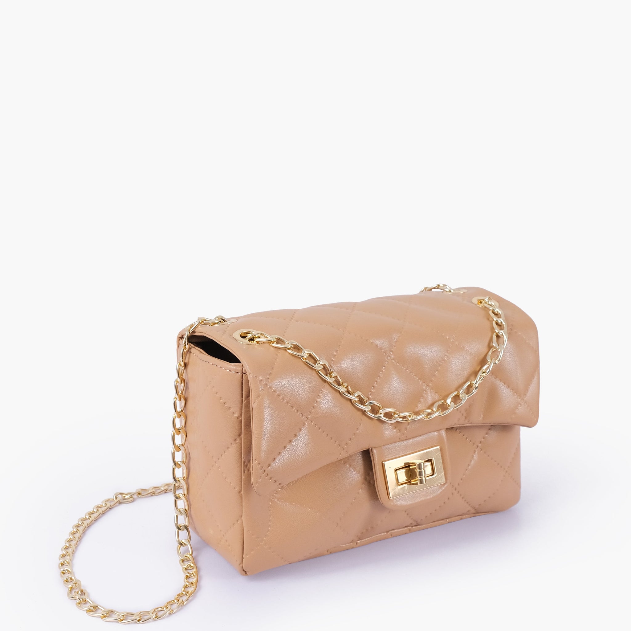 Buy Beige quilted mini bag with chain in Pakistan