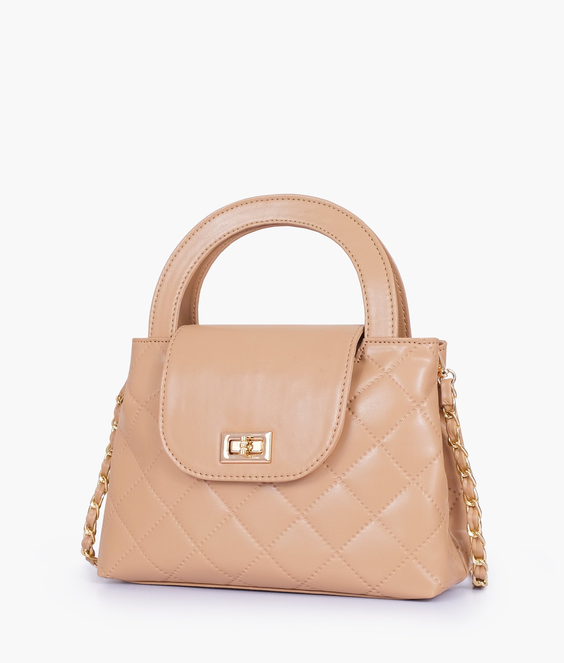 Buy Beige flap quilted bag with top handle in Pakistan