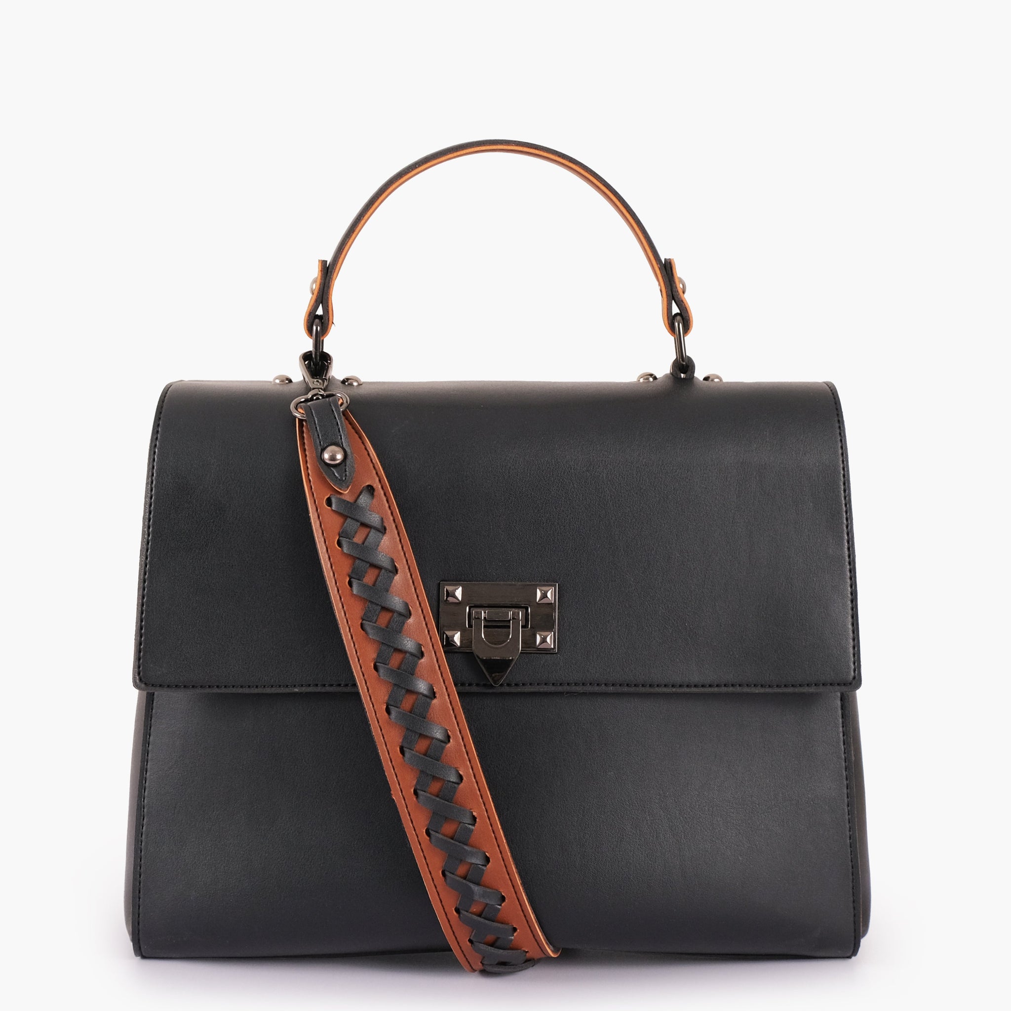 Buy Black flap-over top-handle bag in Pakistan