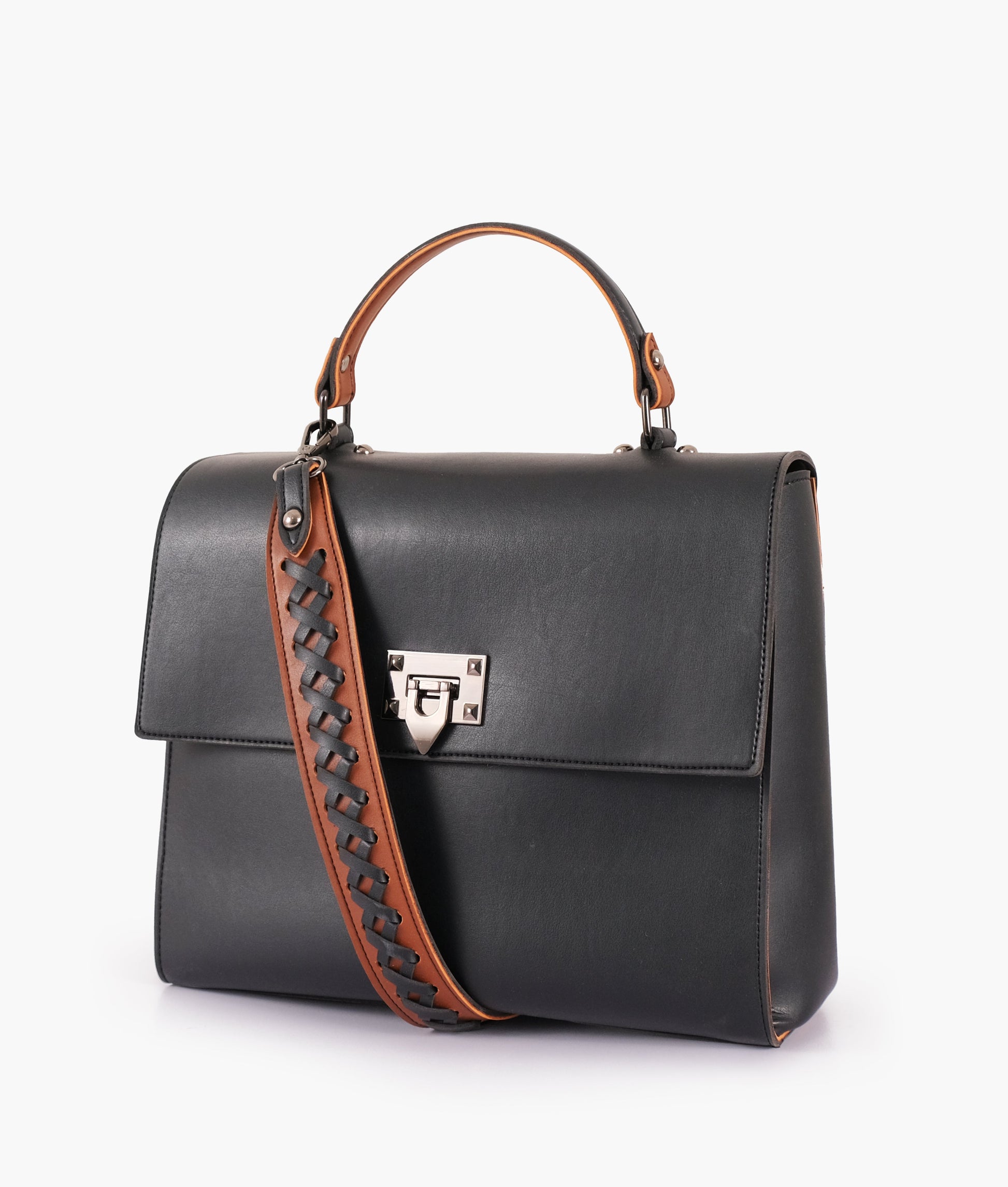 Buy Black flap-over top-handle bag in Pakistan