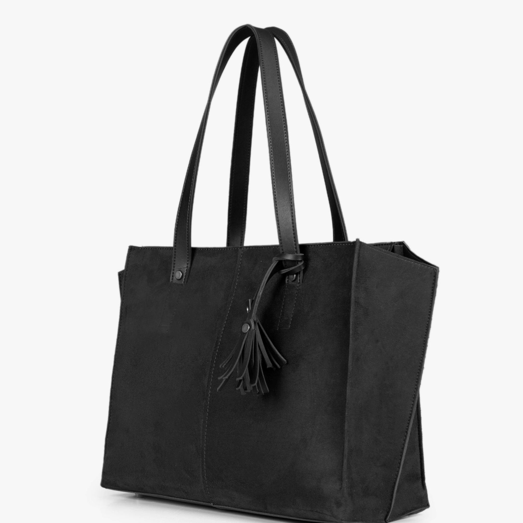 Buy Black suede over the shoulder tote bag in Pakistan